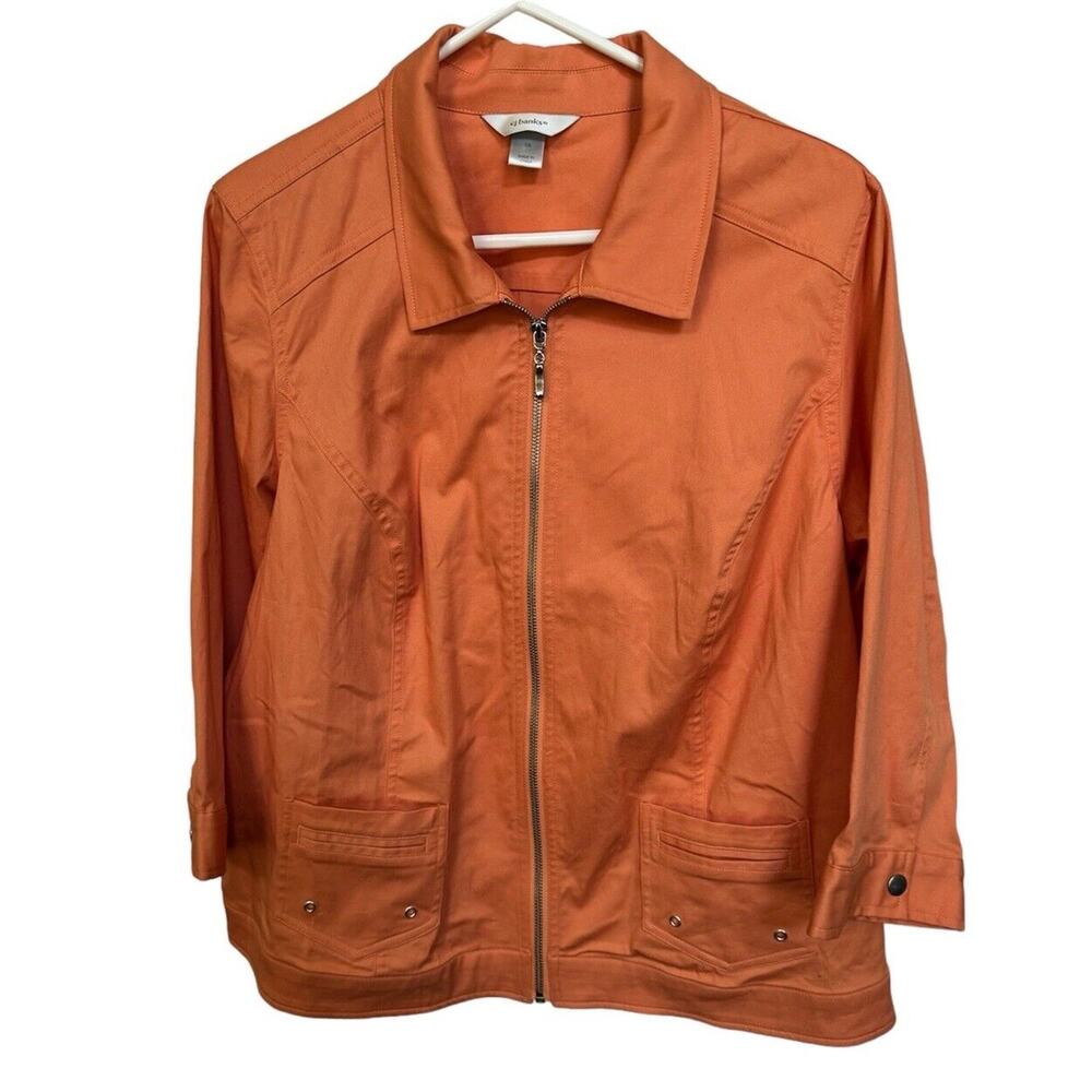 CJ Banks 1X Orange Denim Like Jacket Cotton Spandex Pockets Spring Easter Read‎